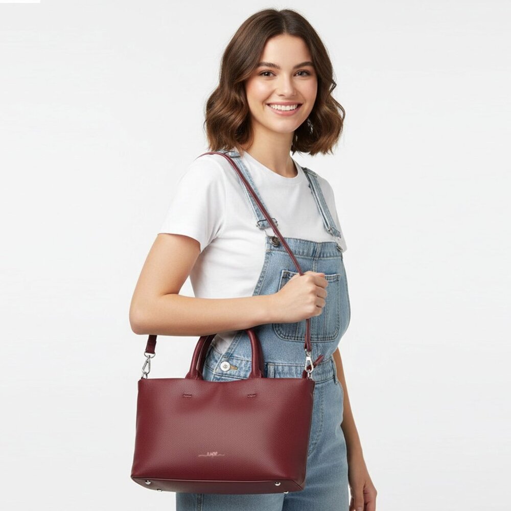 Espe Vegan Faux Leather Shoulder Bag Purse Handbag Wine Red Floral Casual